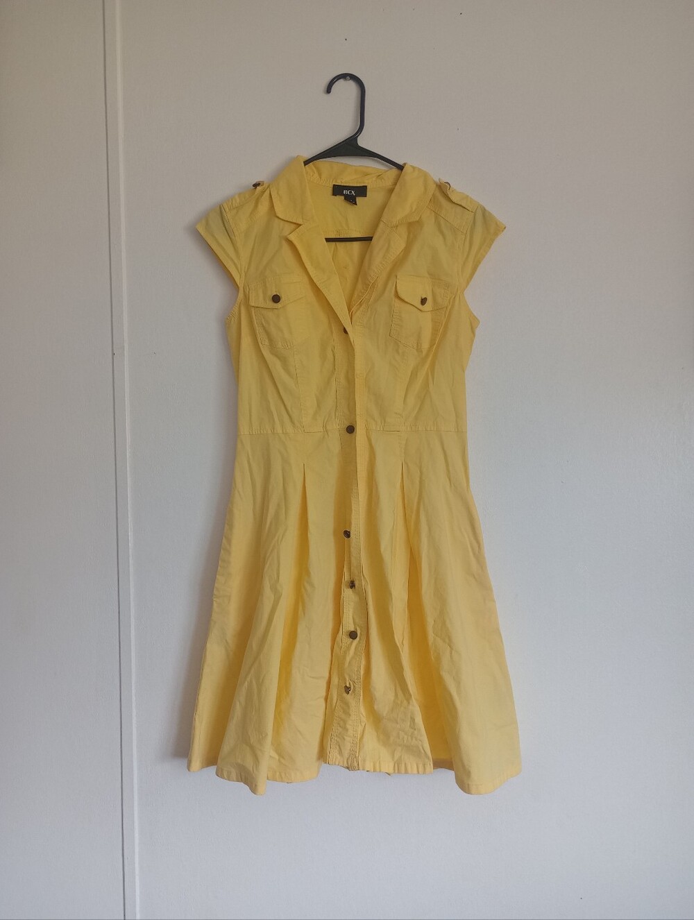 BCX Yellow Button Down Dress With 2 Side Pockets Sz. Medium